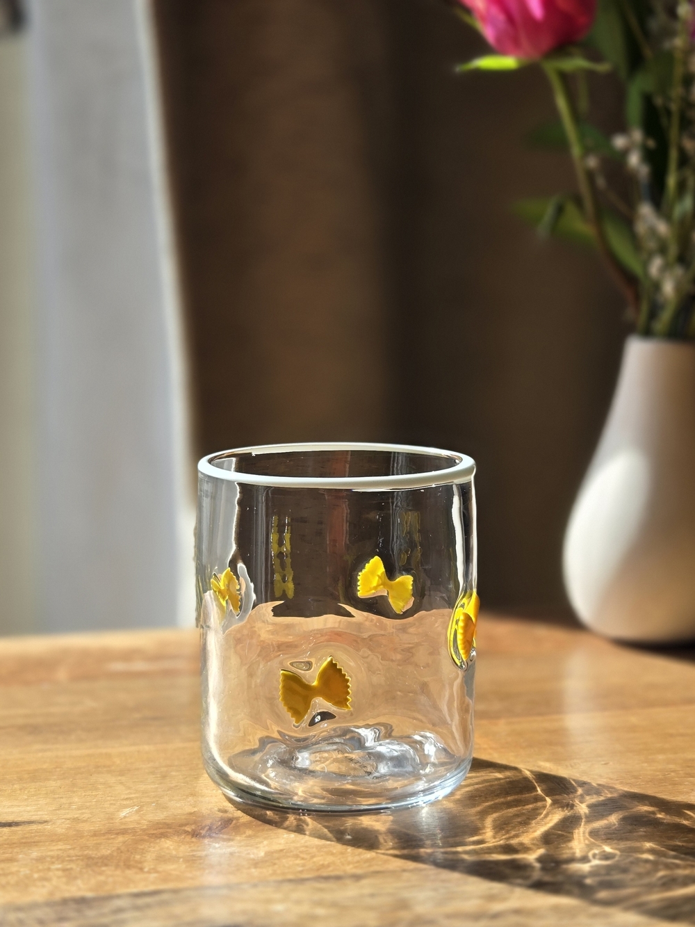 Anthropologie The Icon Juice Glass Tumbler Bow Tie Farfalle Pasta Cup